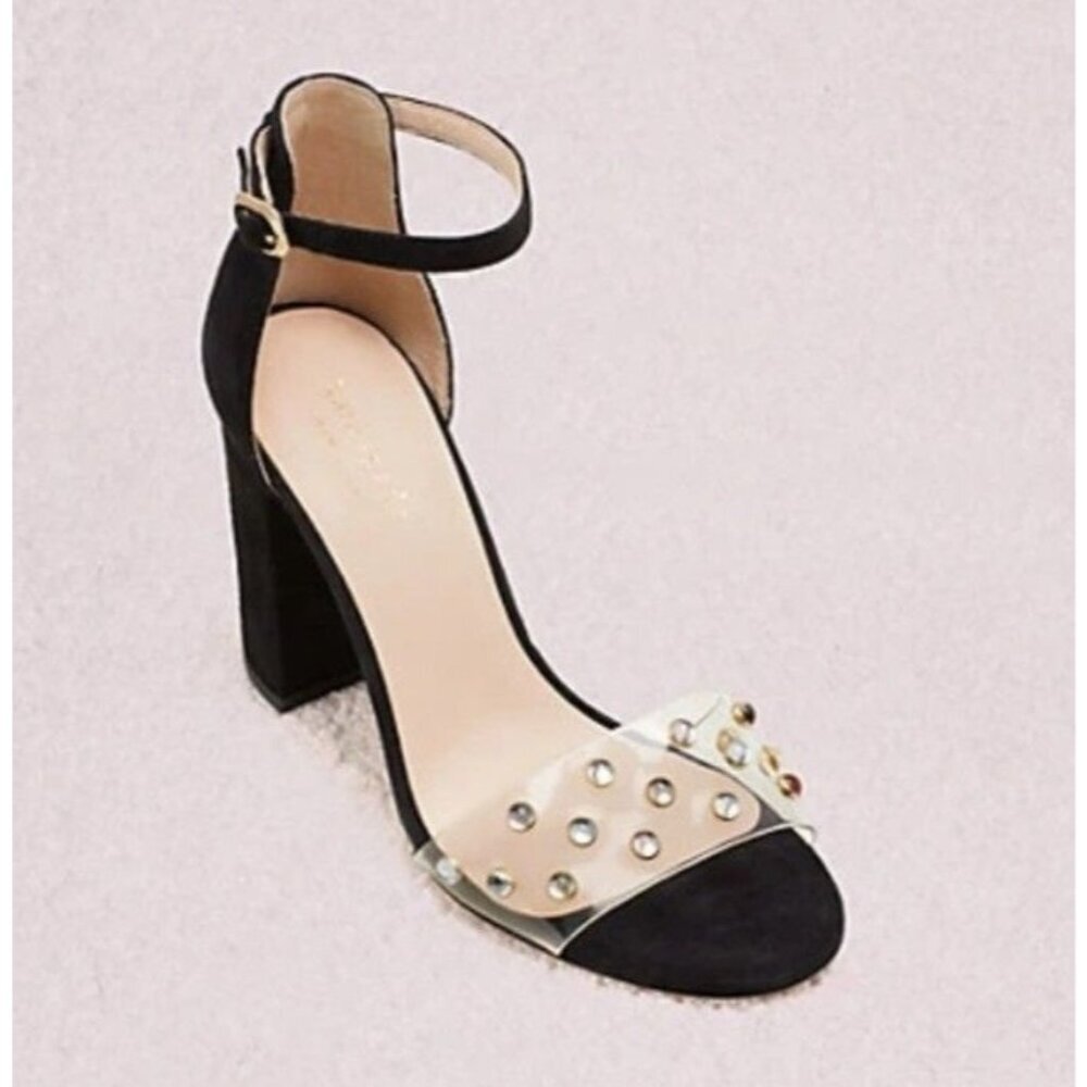 Kate Spade Marci Sandals Black Suede Clear Strap Heel Size 9 NIB